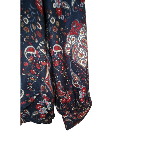 H&M Womens 12 Multicolor Blouse Paisley Red Blue White Button Up V Neck - Picture 7 of 13